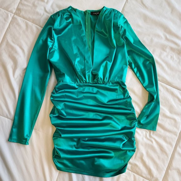 Green Satin Spandex Party Dress! - Picture 5 of 9